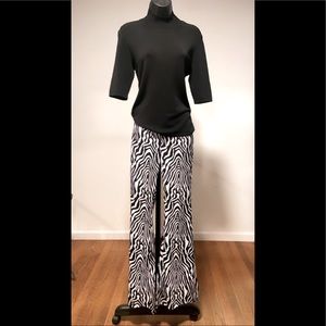 Zebra Flare Pant by Shein & Black Knit Top by Ann Taylor